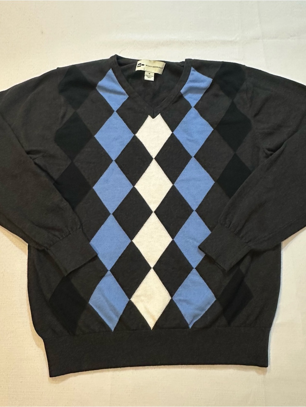 Wilke Rodriguez Black Blue Argyle Sweater M